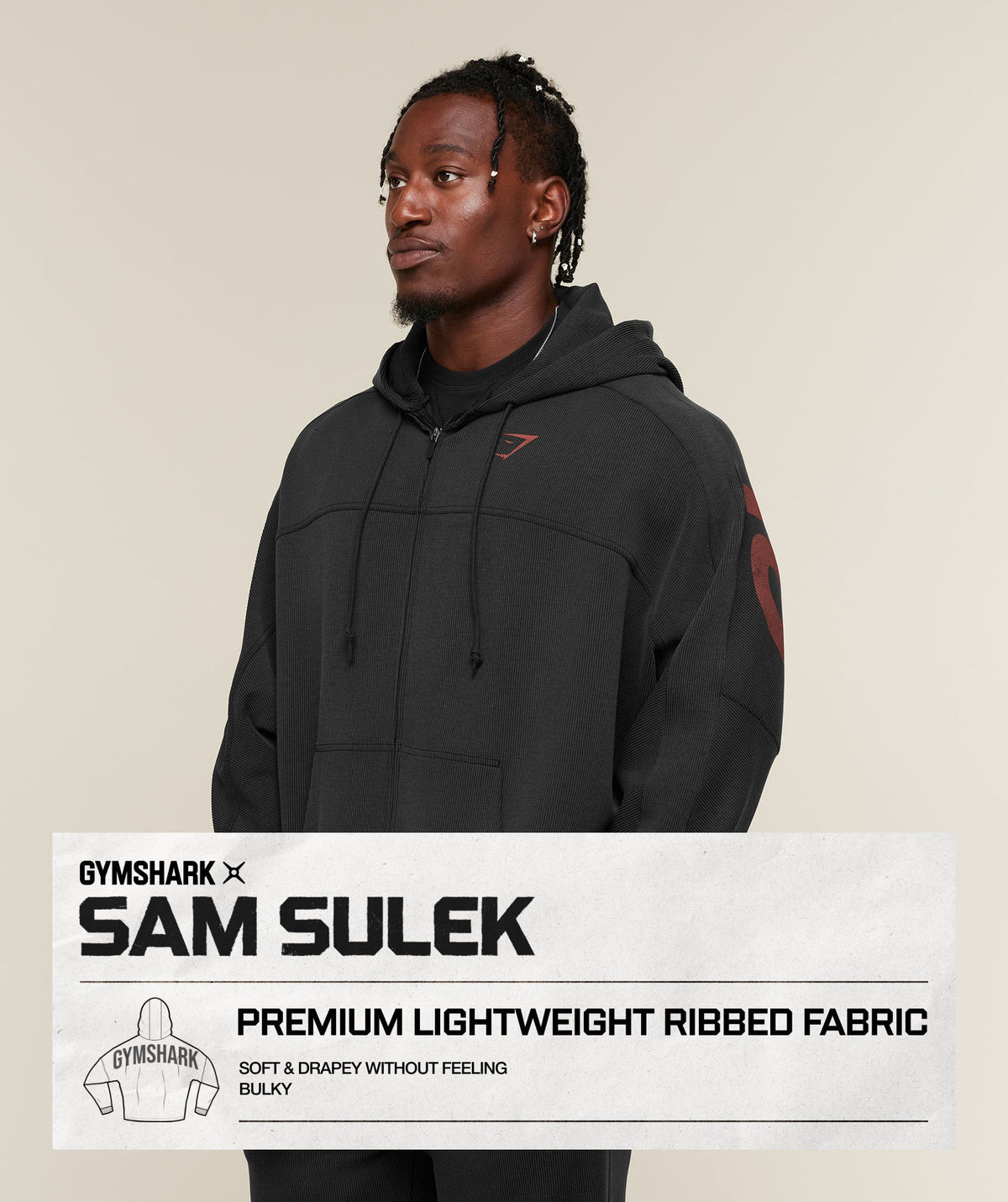 Gymshark x Sam Sulek Zip Through Hoodie - Black ;)