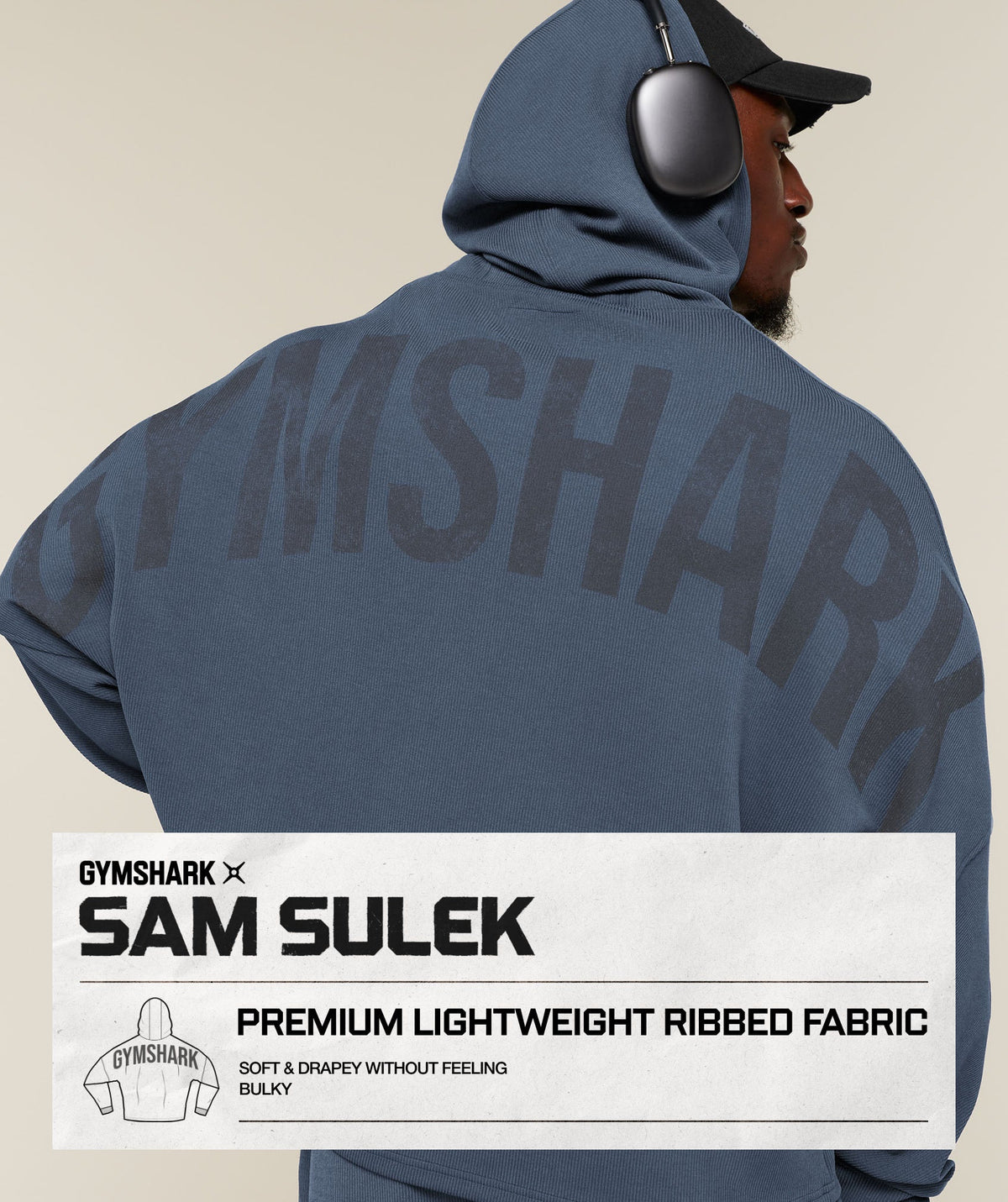 Gymshark x Sam Sulek Zip Through Hoodie - Shadow Blue ;)