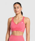 Vital V Neck Sports Bra - Coral Red/Marl