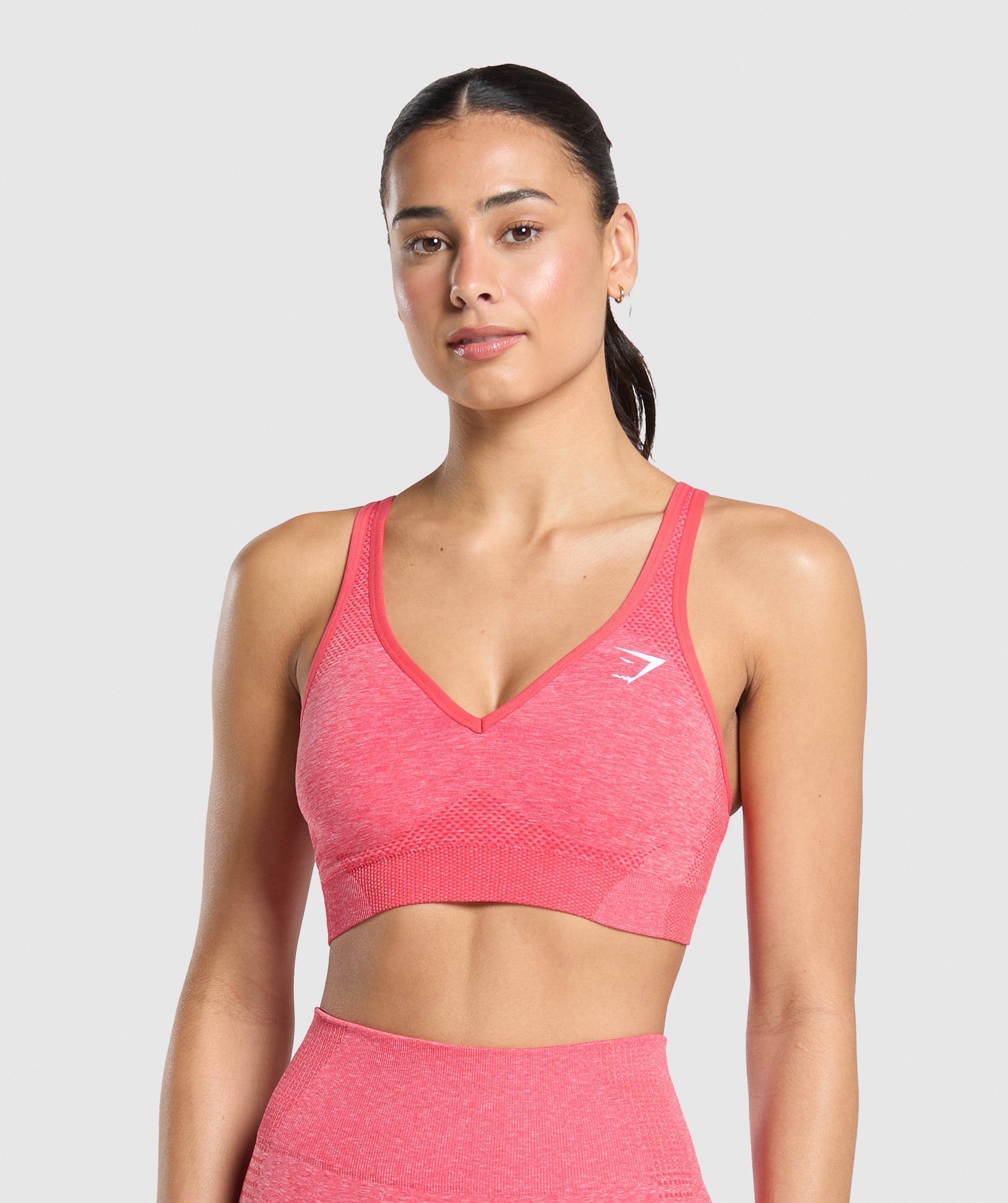 Vital V Neck Sports Bra - Coral Red/Marl