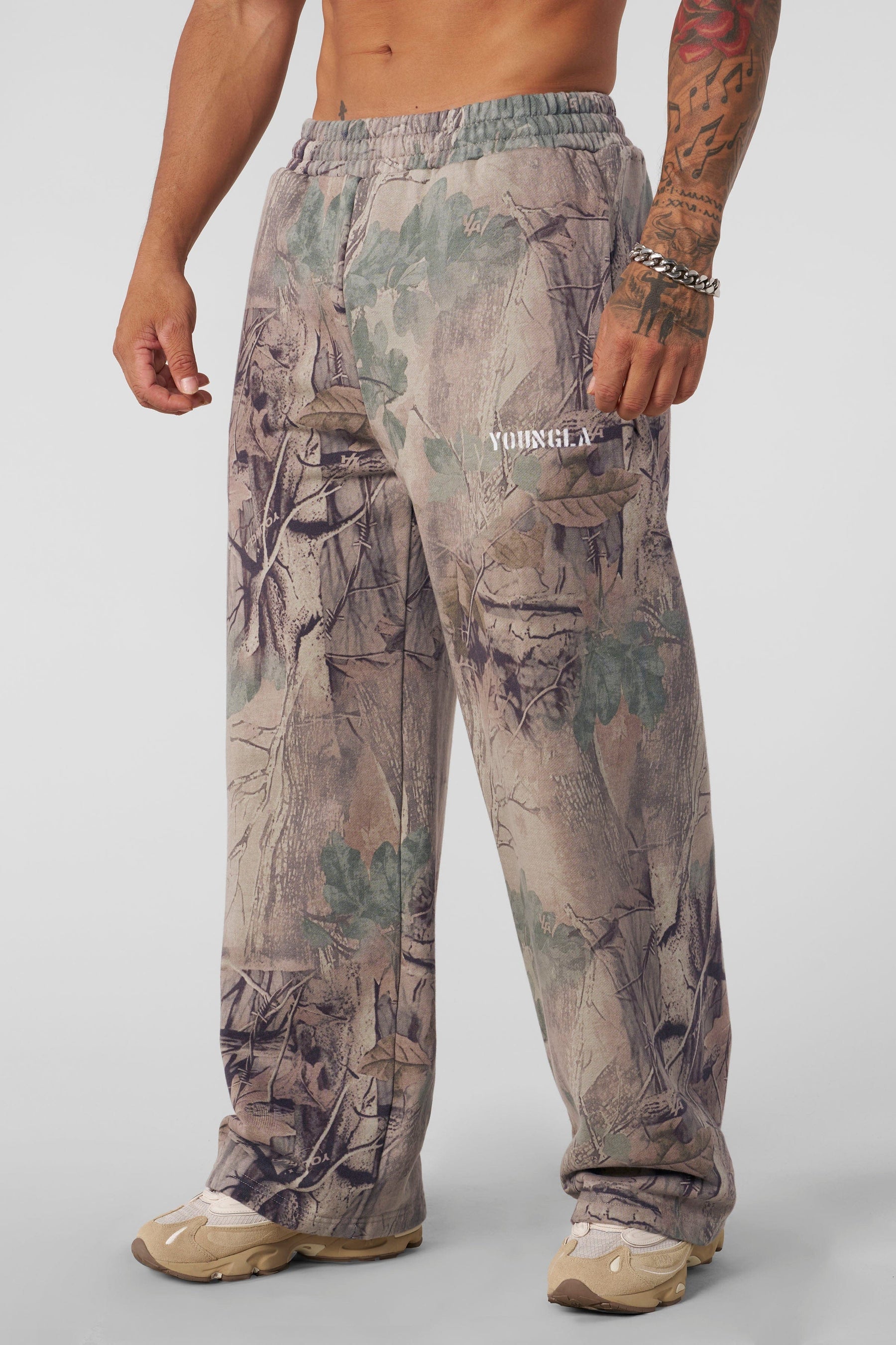 Tree Camo No Cuff Sweats - Beige Tree Camo