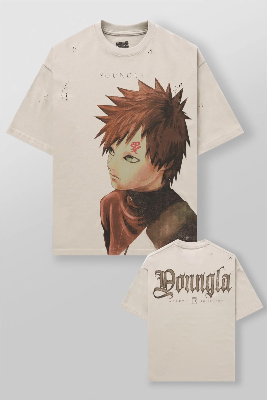 Naruto Distressed Tees - Gaara Beige