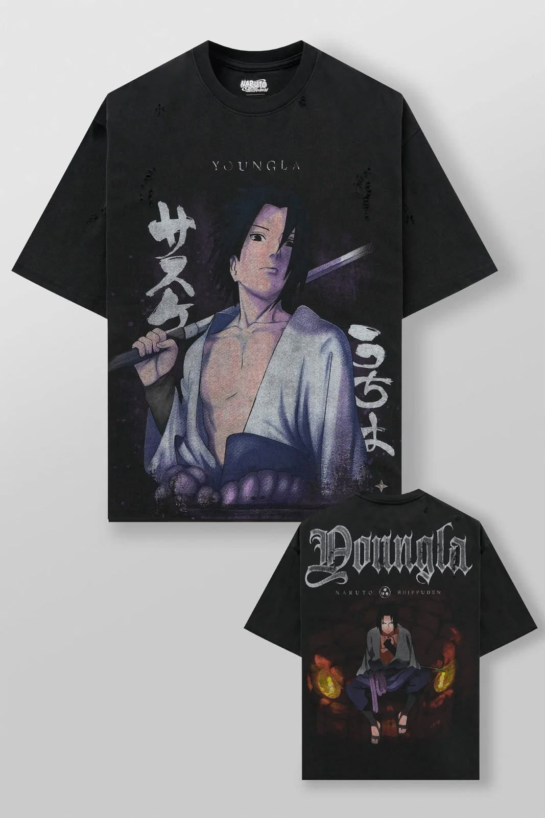 Naruto Distressed Tees - Sasuke