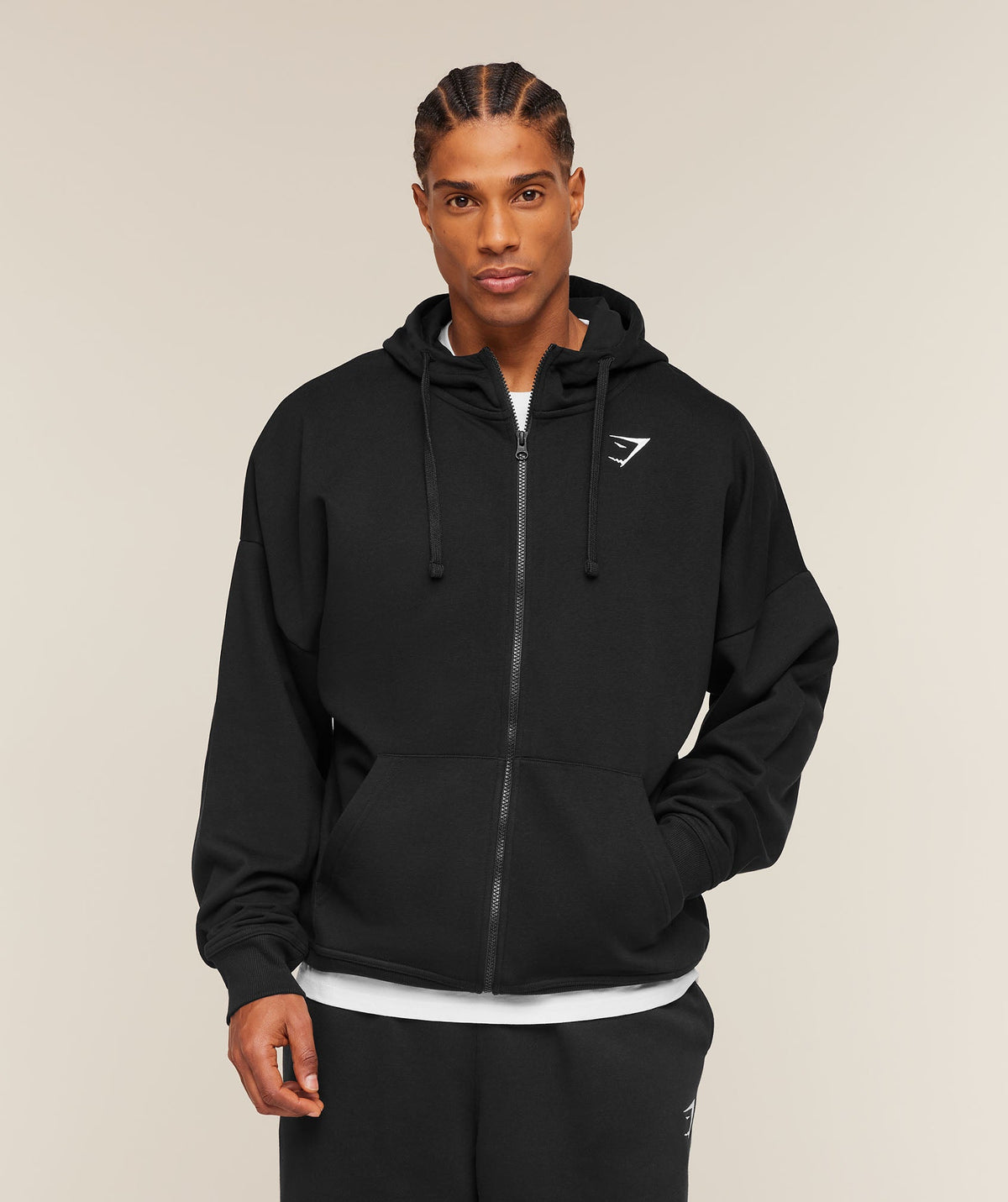 Crest Oversized Zip Up Hoodie - Black ;)