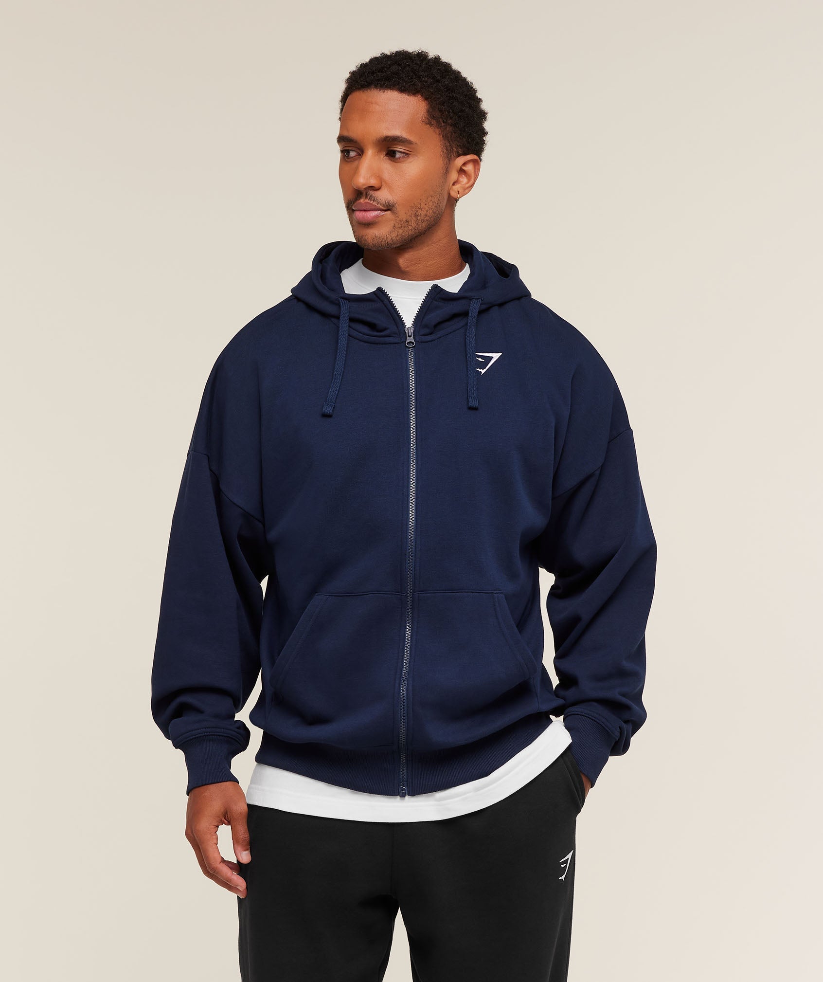 Crest Oversized Zip Up Hoodie - Navy ;)