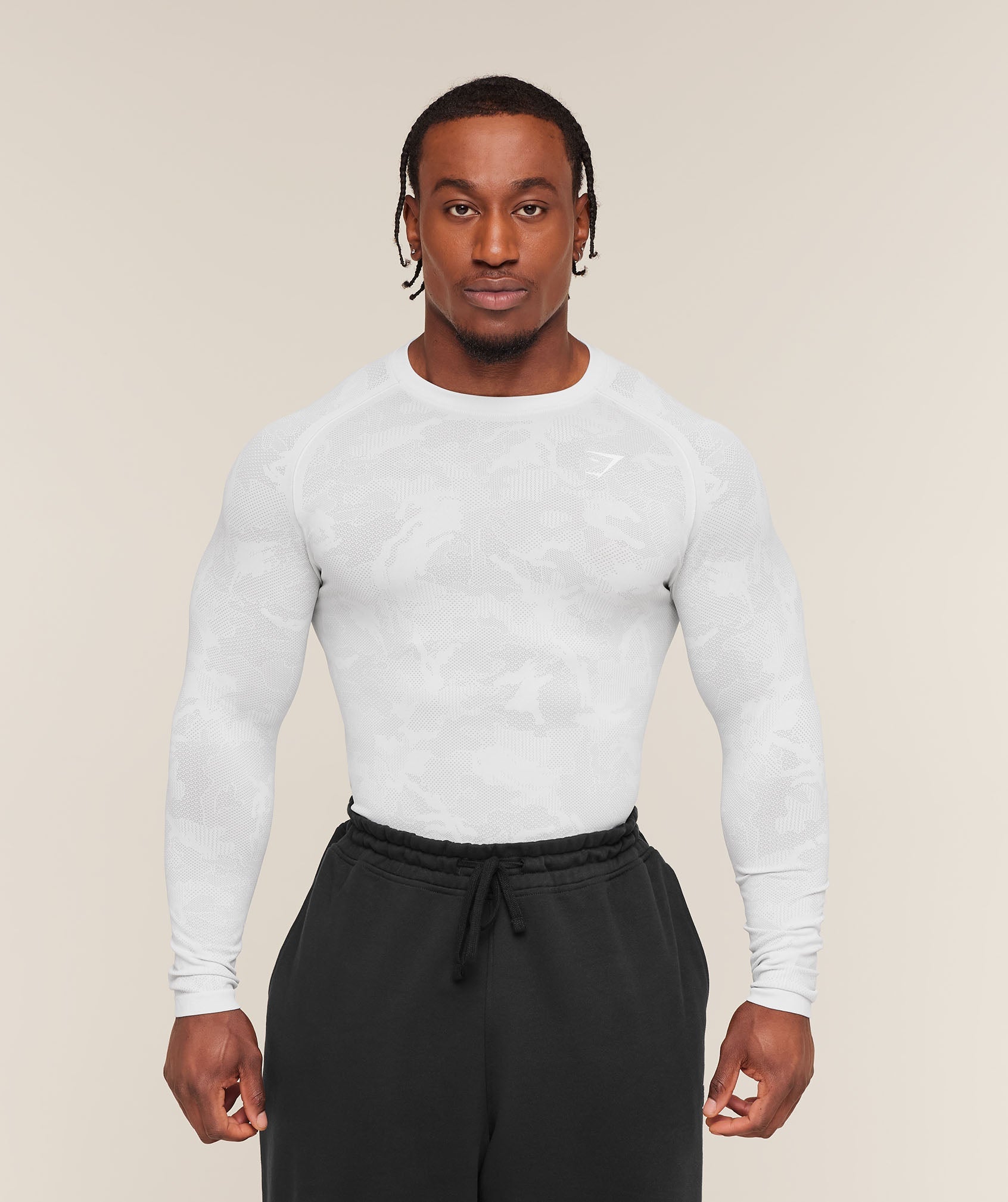 Geo Seamless Long Sleeve T-Shirt - White/Light Grey ;)