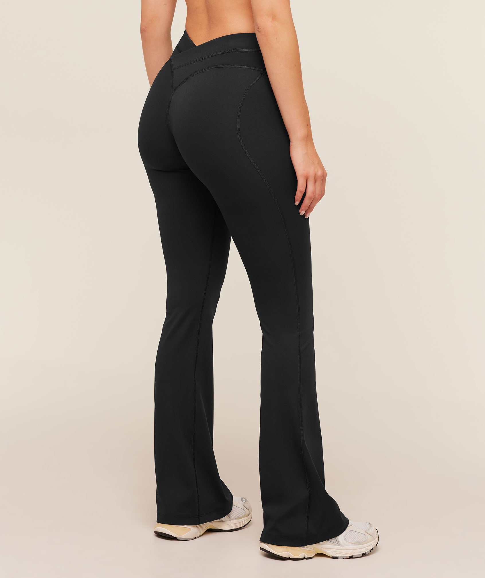 Crossover Back Flared Leggings - Black