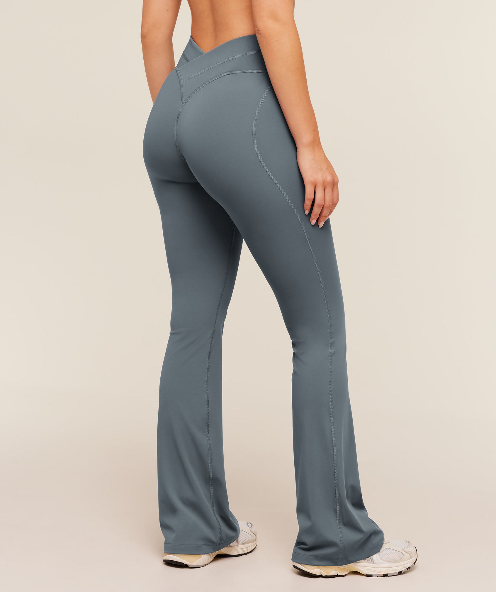 Crossover Back Flared Leggings - Iron Blue