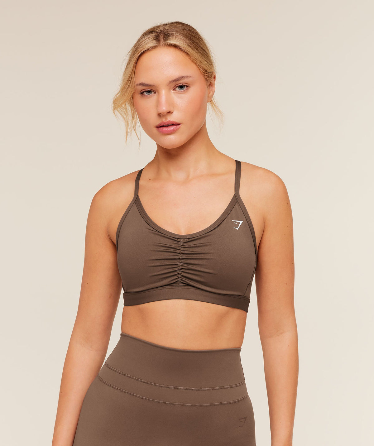 Ruched Sports Bra - Soft Brown