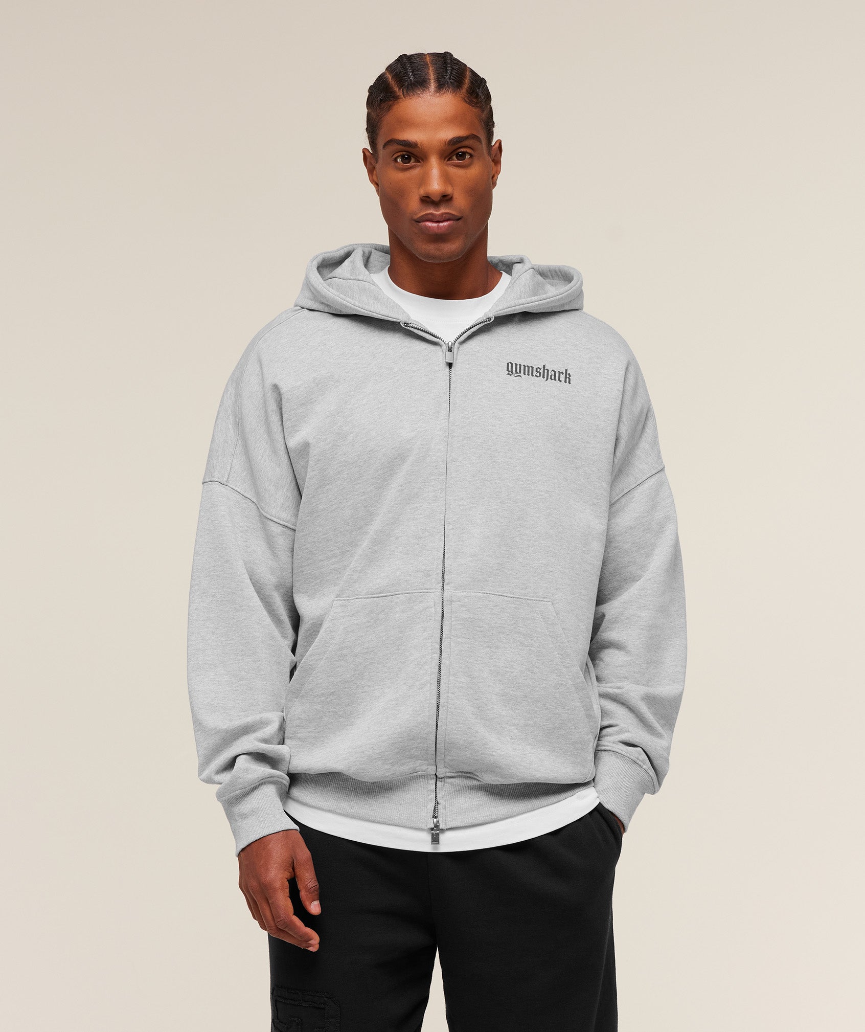 Olde English Zip Up Hoodie - Soft Grey Marl ;)