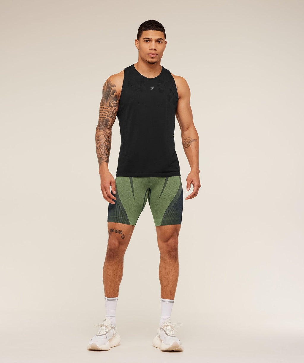 Seamless Running Half Tight - Stealth Blue / Sorbet Yellow