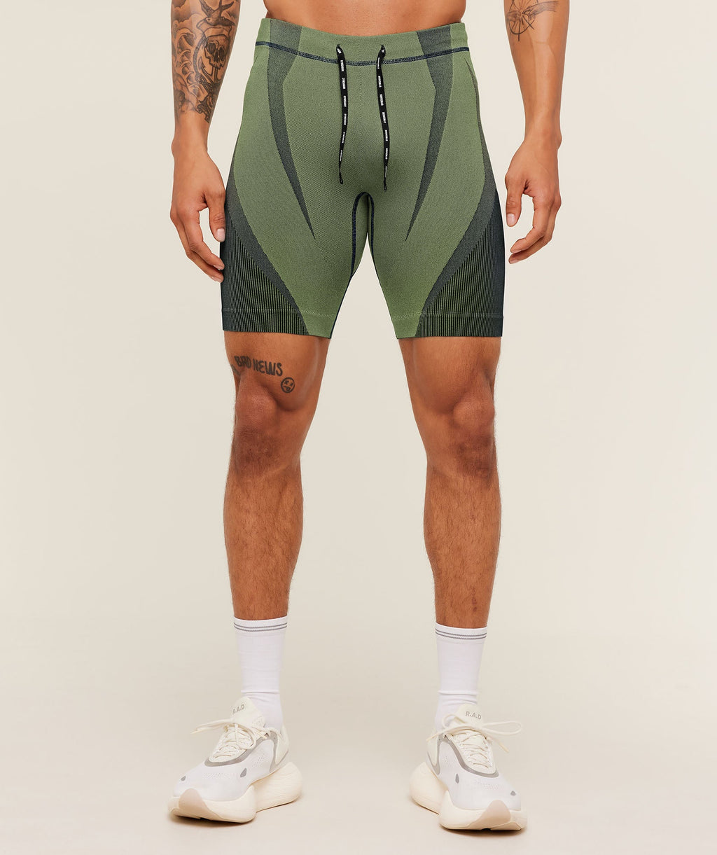 Seamless Running Half Tight - Stealth Blue / Sorbet Yellow