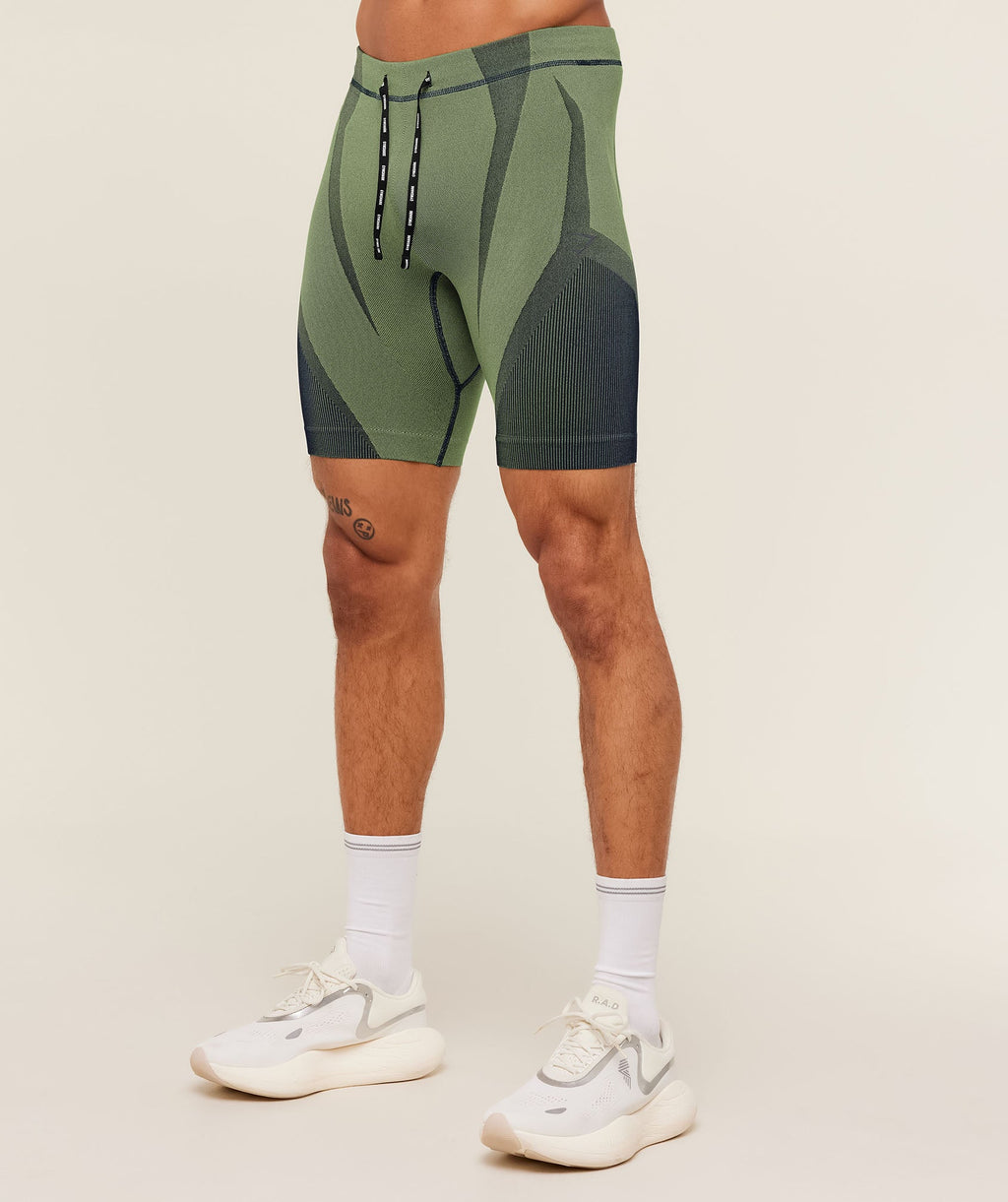 Seamless Running Half Tight - Stealth Blue / Sorbet Yellow