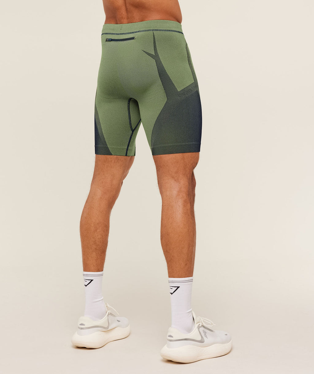 Seamless Running Half Tight - Stealth Blue / Sorbet Yellow